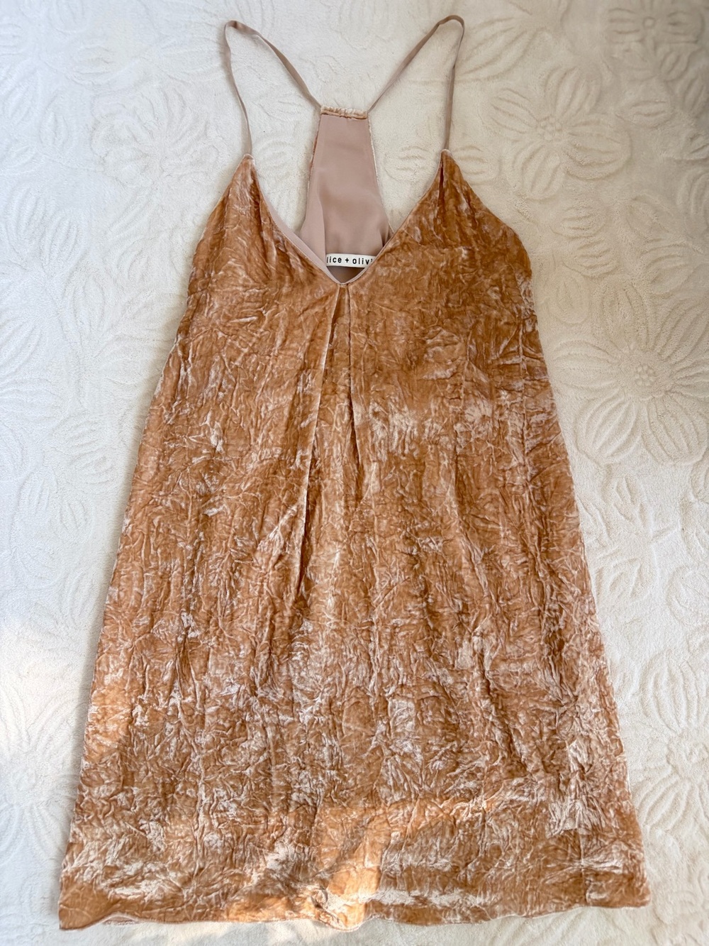 Alice & Olivia Crushed Velvet Slip Dress in Champagne - Picture 2 of 4